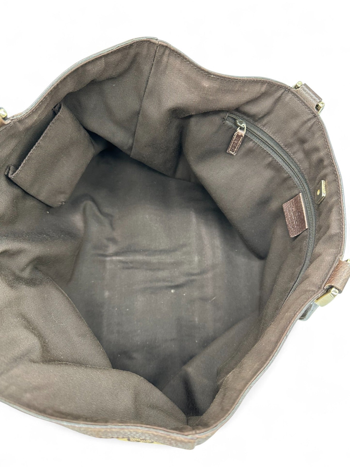 Vintage Gucci Abbey Pocket Tote Shoulder Bag in GG Monogram with Brown Leather Trim - Thanks it's Vintage