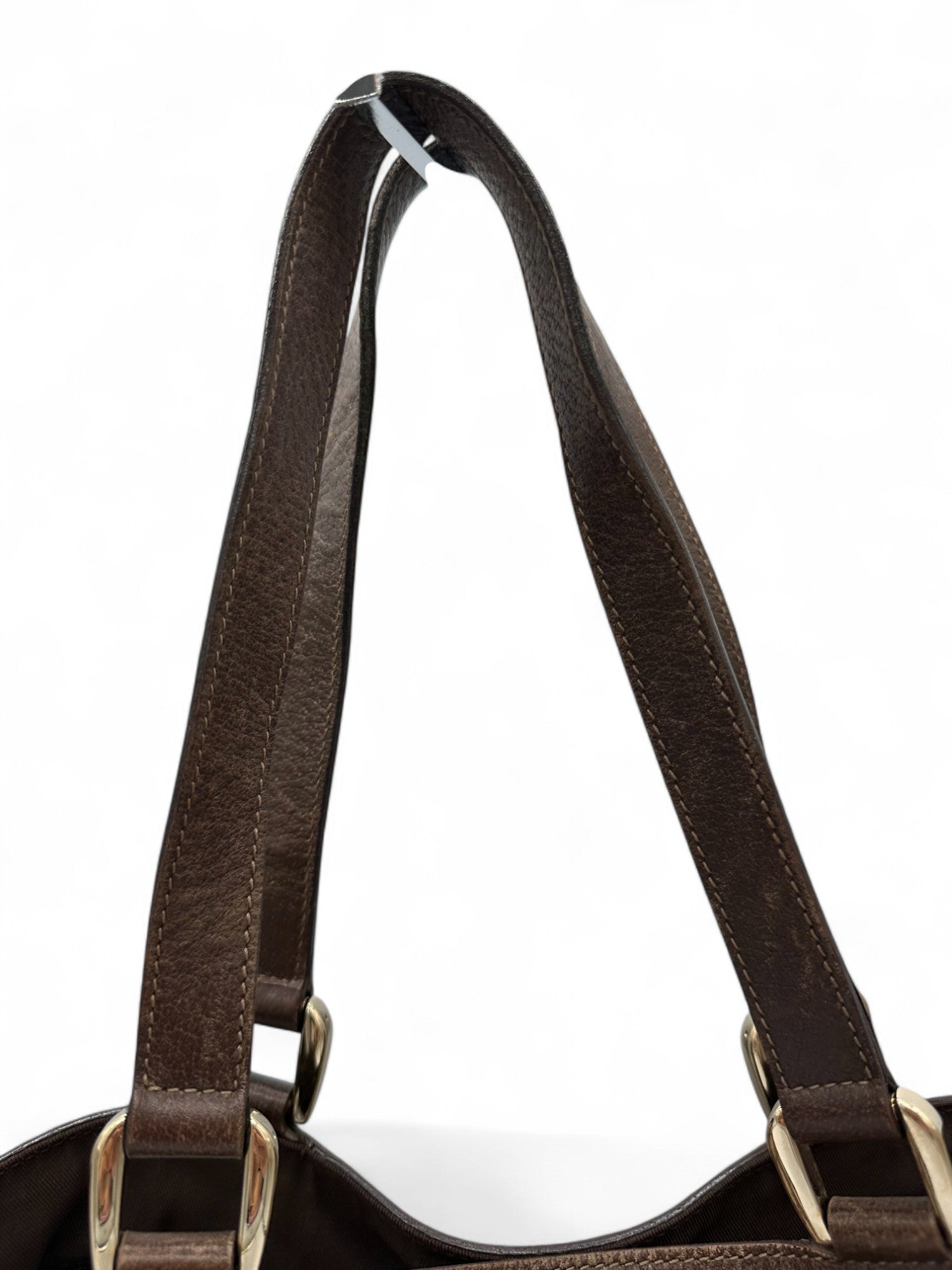 Vintage Gucci Abbey Pocket Tote Shoulder Bag in GG Monogram with Brown Leather Trim - Thanks it's Vintage