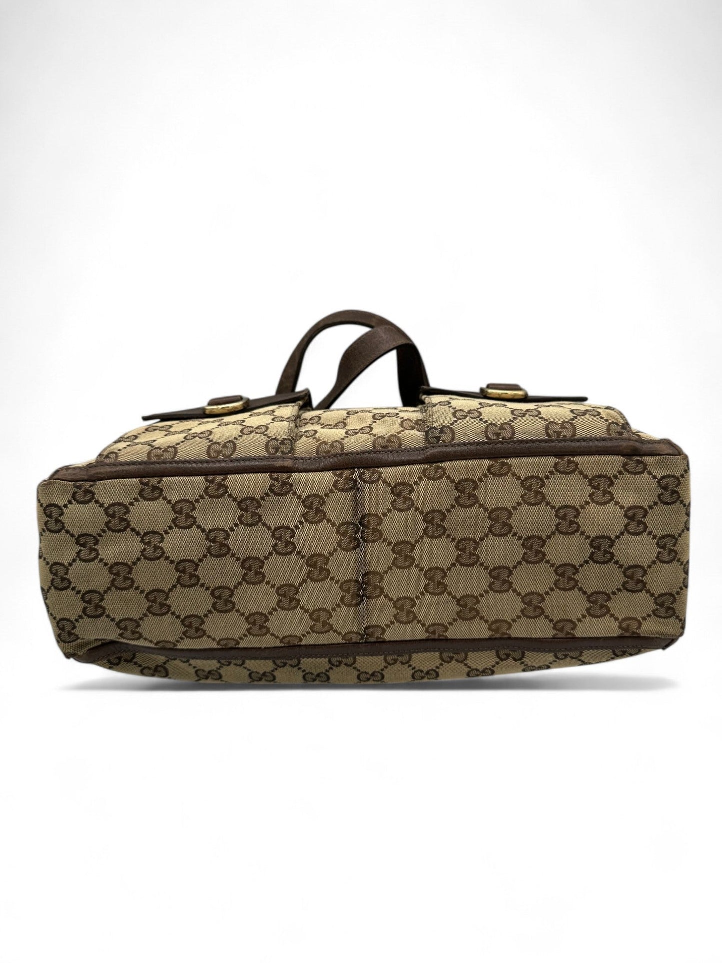 Vintage Gucci Abbey Pocket Tote Shoulder Bag in GG Monogram with Brown Leather Trim - Thanks it's Vintage