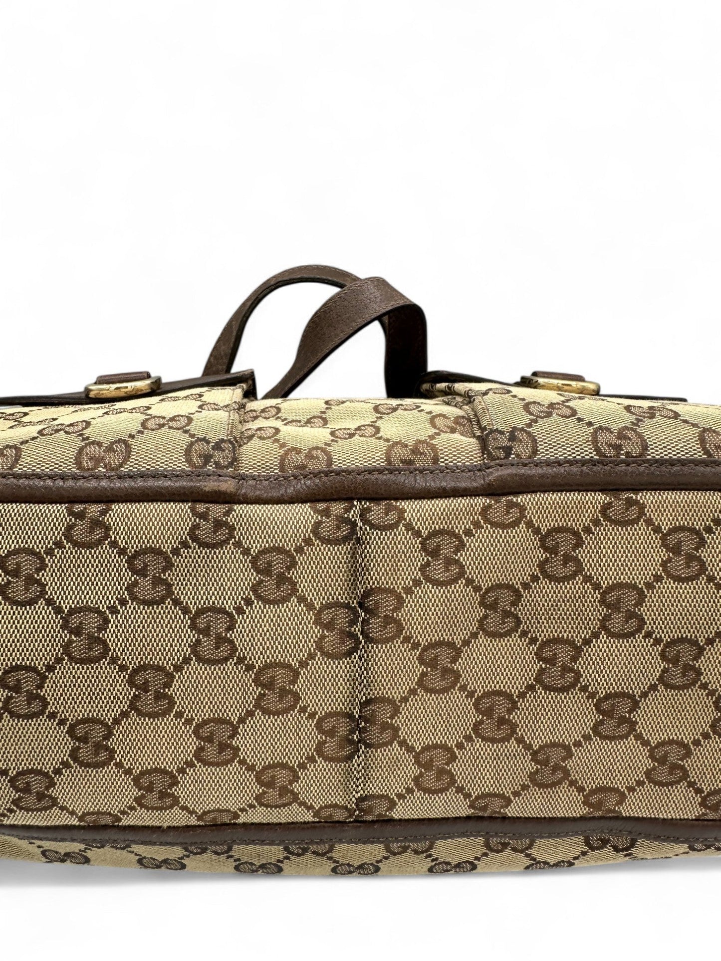 Vintage Gucci Abbey Pocket Tote Shoulder Bag in GG Monogram with Brown Leather Trim - Thanks it's Vintage