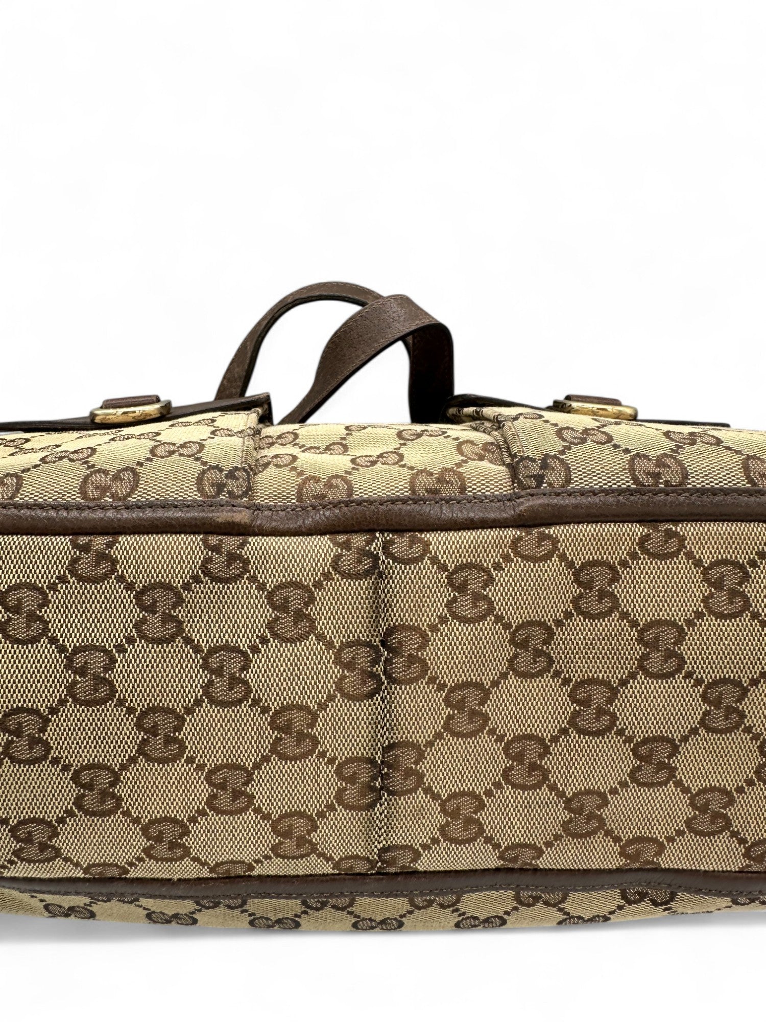 Vintage Gucci Abbey Pocket Tote Shoulder Bag in GG Monogram with Brown Leather Trim - Thanks it's Vintage