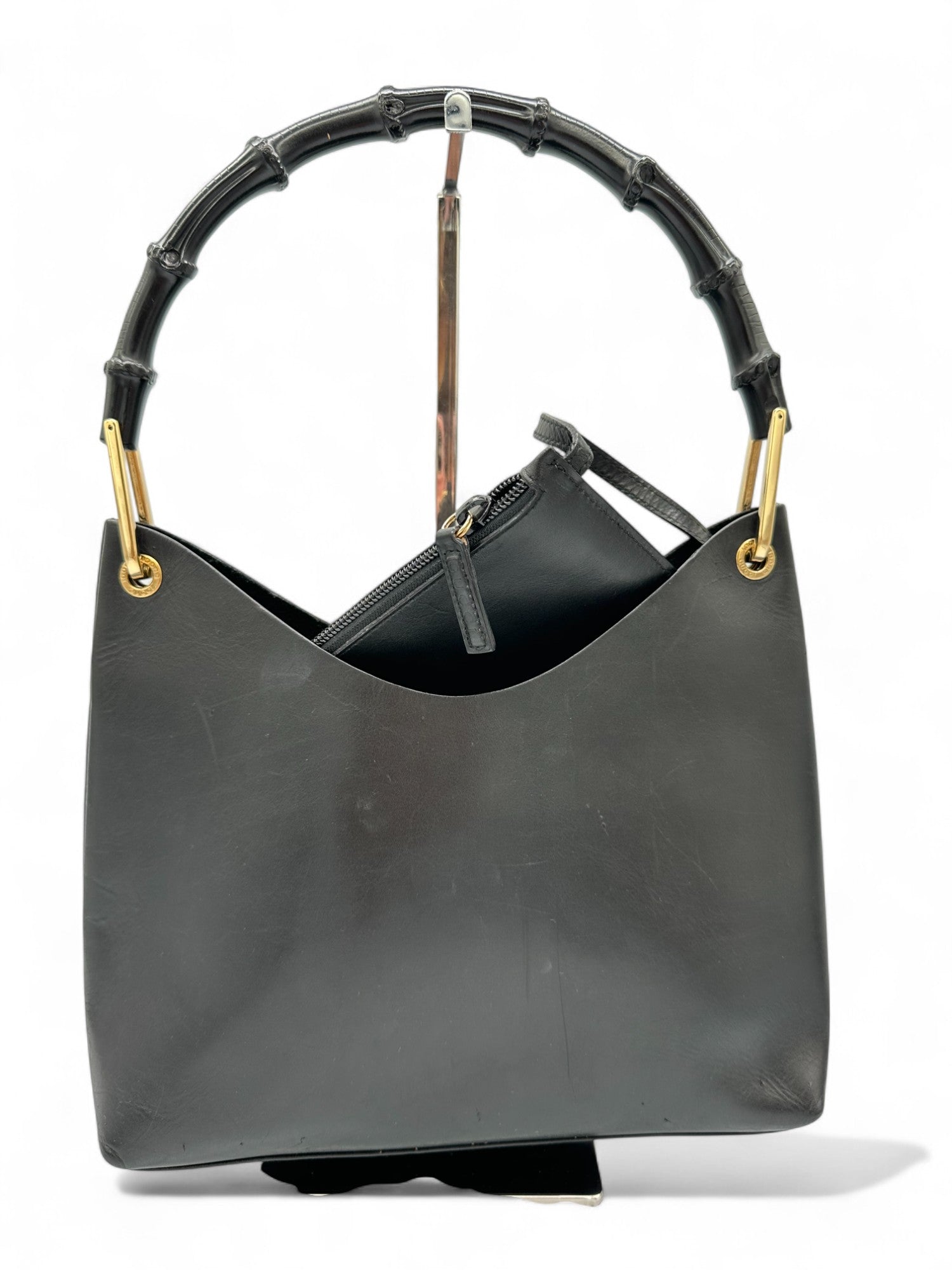 Vintage Gucci Black Leather Bamboo Shoulder Bag - Thanks it's Vintage