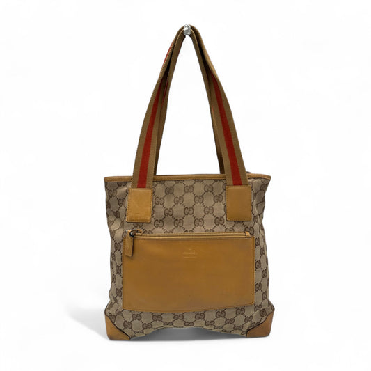 Vintage Gucci Canvas Mini Tote Shoulder Bag in GG Monogram with Mustard Trim - Thanks it's Vintage