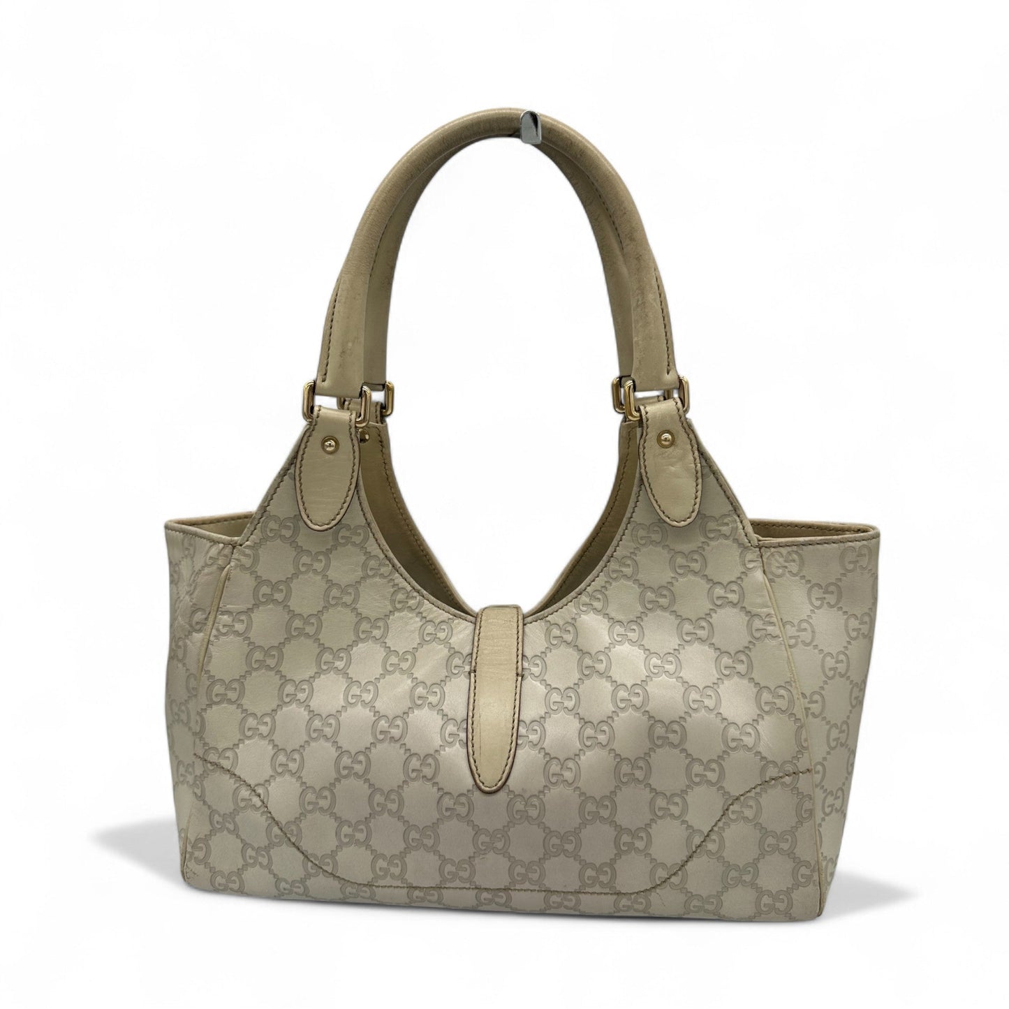 Vintage Gucci Cream Embossed GG Monogram Leather Jackie Bardot - Thanks it's Vintage