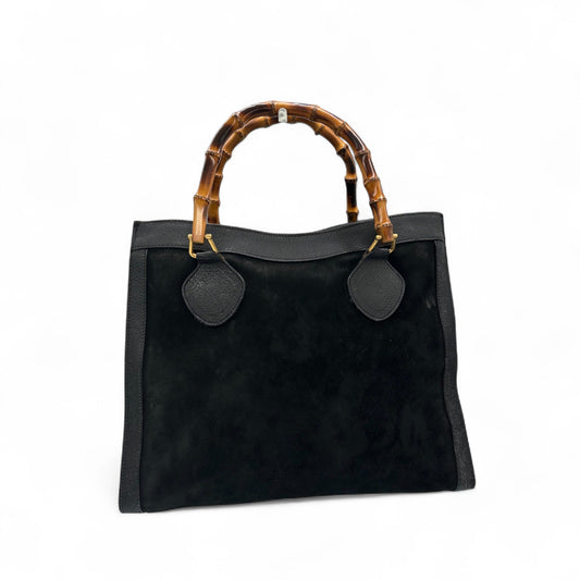 Vintage Gucci Diana Bamboo Tote Handbag with Black Leather Trim and Suede - Thanks it's Vintage