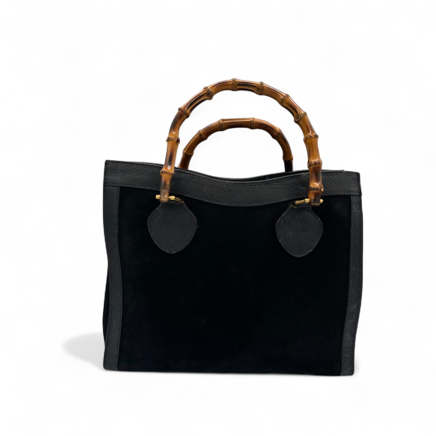 Vintage Gucci Diana Bamboo Tote Handbag with Black Leather Trim and Suede - Thanks it's Vintage