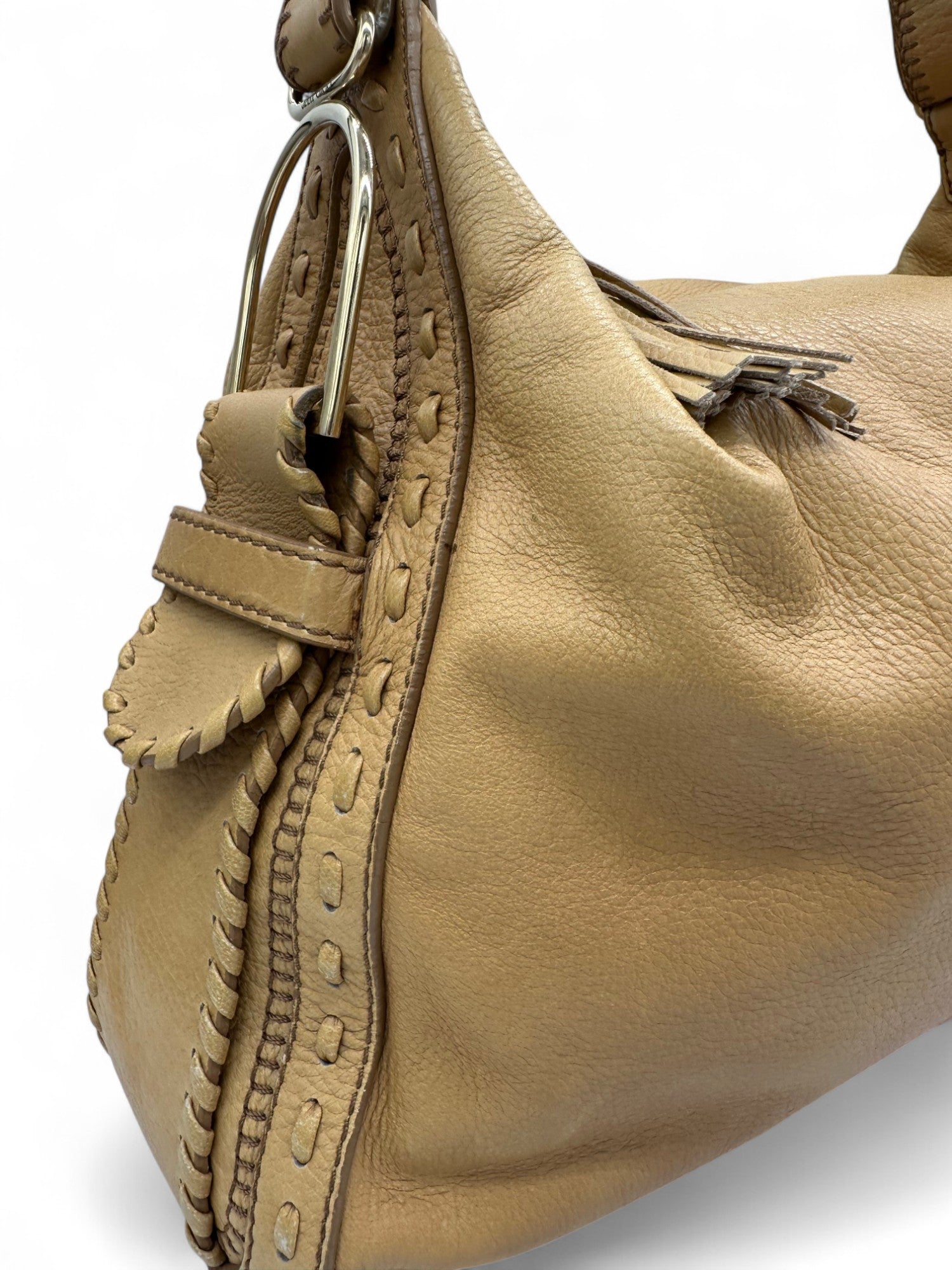 Vintage Jimmy Choo Lily Slouchy Hobo Shoulder Bag with Fringe Detail in Tan Leather - Thanks it's Vintage