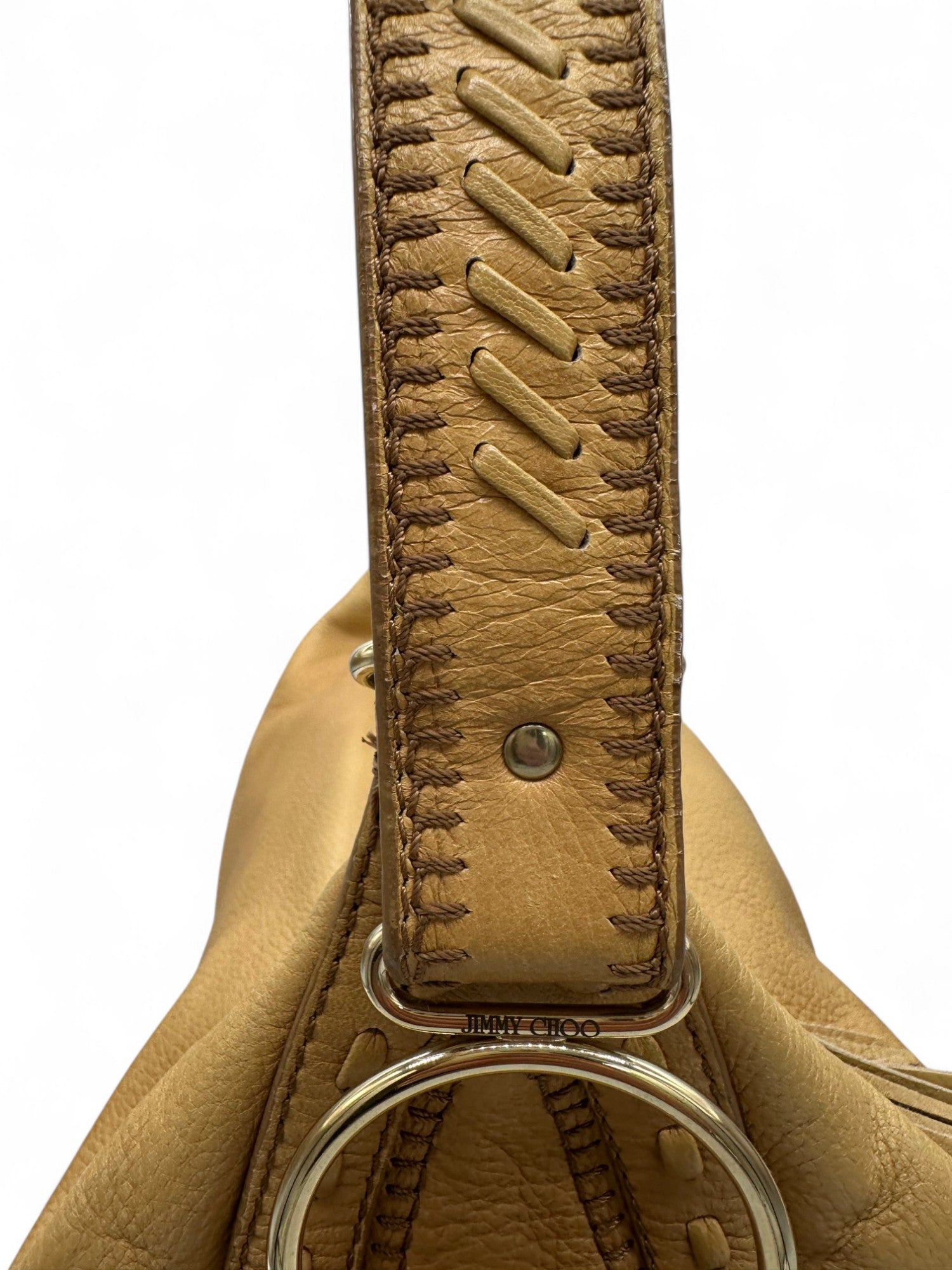 Vintage Jimmy Choo Lily Slouchy Hobo Shoulder Bag with Fringe Detail in Tan Leather - Thanks it's Vintage