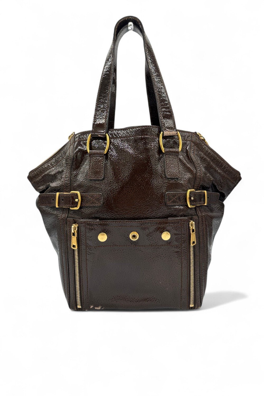 Vintage Yves Saint Laurent Downton Tote Shoulder Bag in Dark Brown Patent Leather - Thanks it's Vintage