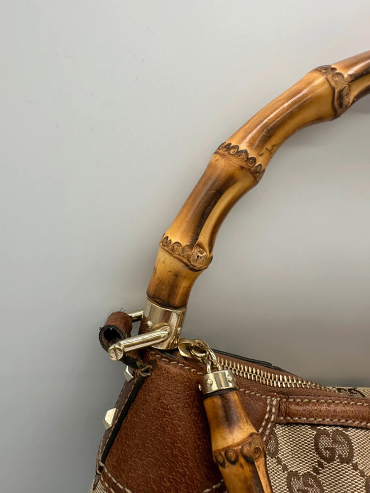 Vintage Gucci Nailhead Bamboo Monogram Handbag