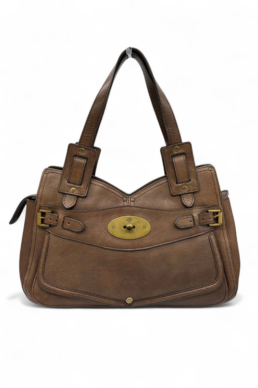 Vintage Mulberry Smithfield Tote Bag in Brown Leather with Brass Turnlock Fastening - Thanks it's Vintage