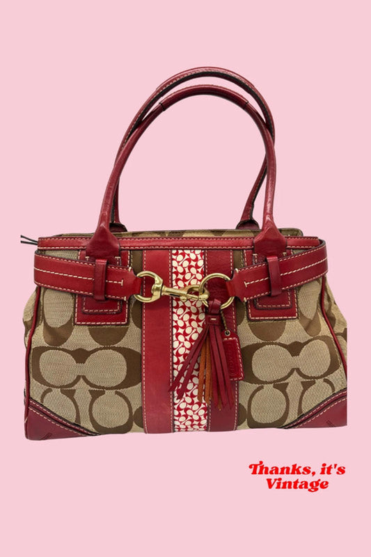 Vintage Coach 10545 Red Trim Hamptons Horsebit Clip Tote Handbag