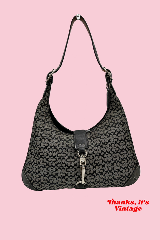 Coach Hampton Clip Shoulder Bag Y2K Black Monogram