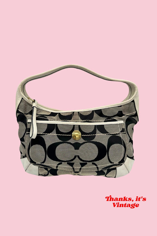 Vintage Coach 10764 Black and Cream Signature Monogram Ergo Shoulder Bag