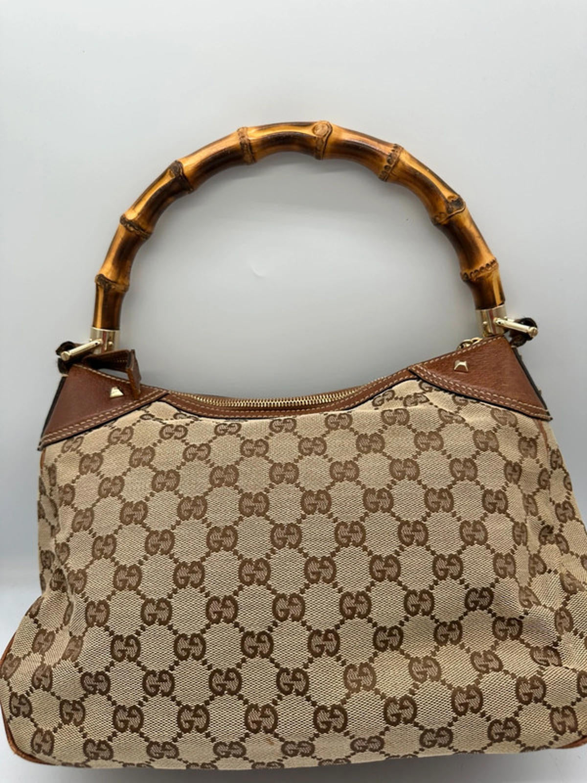 Vintage Gucci Nailhead Bamboo Monogram Handbag