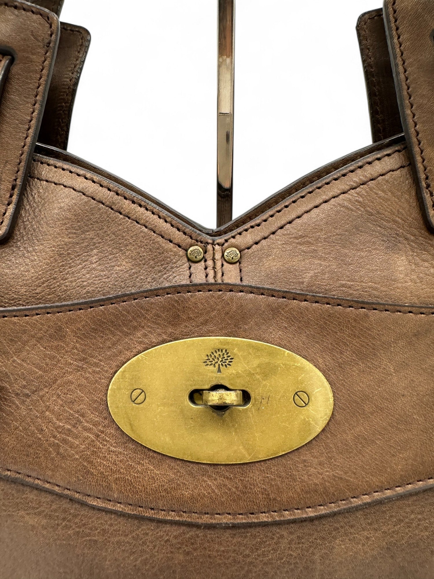Vintage Mulberry Smithfield Tote Bag in Brown Leather with Brass Turnlock Fastening - Thanks it's Vintage