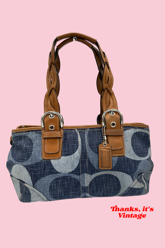 Vintage Coach 12195 Rare Denim Monogram Braided Leather Strap Shoulder Bag Y2K