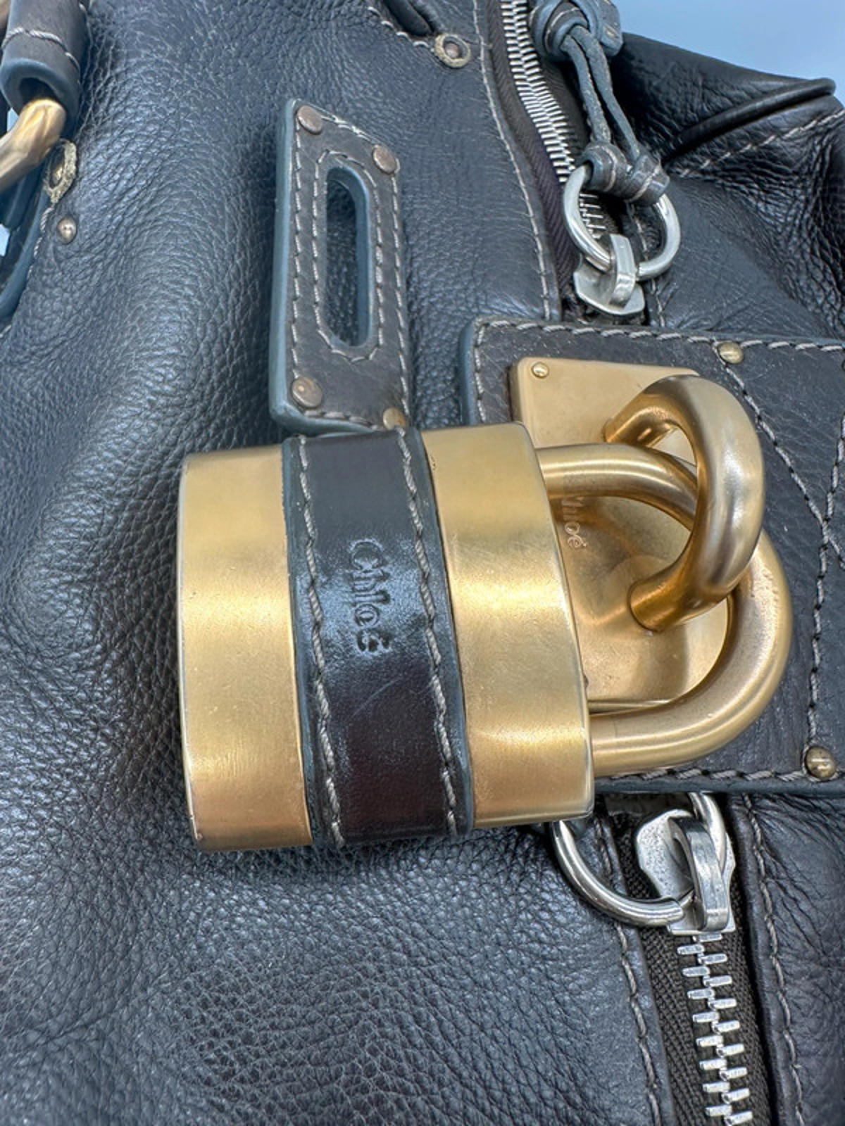 Vintage Chloé Paddington Handbag in Dark Brown Grain Leather