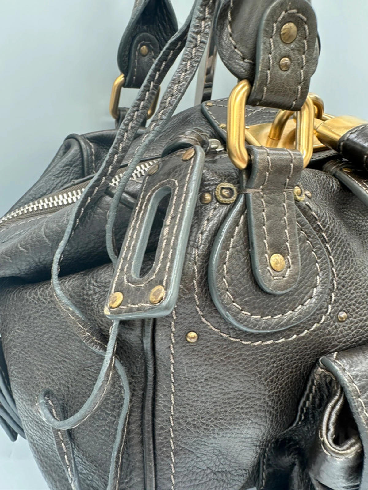 Vintage Chloé Paddington Handbag in Dark Brown Grain Leather