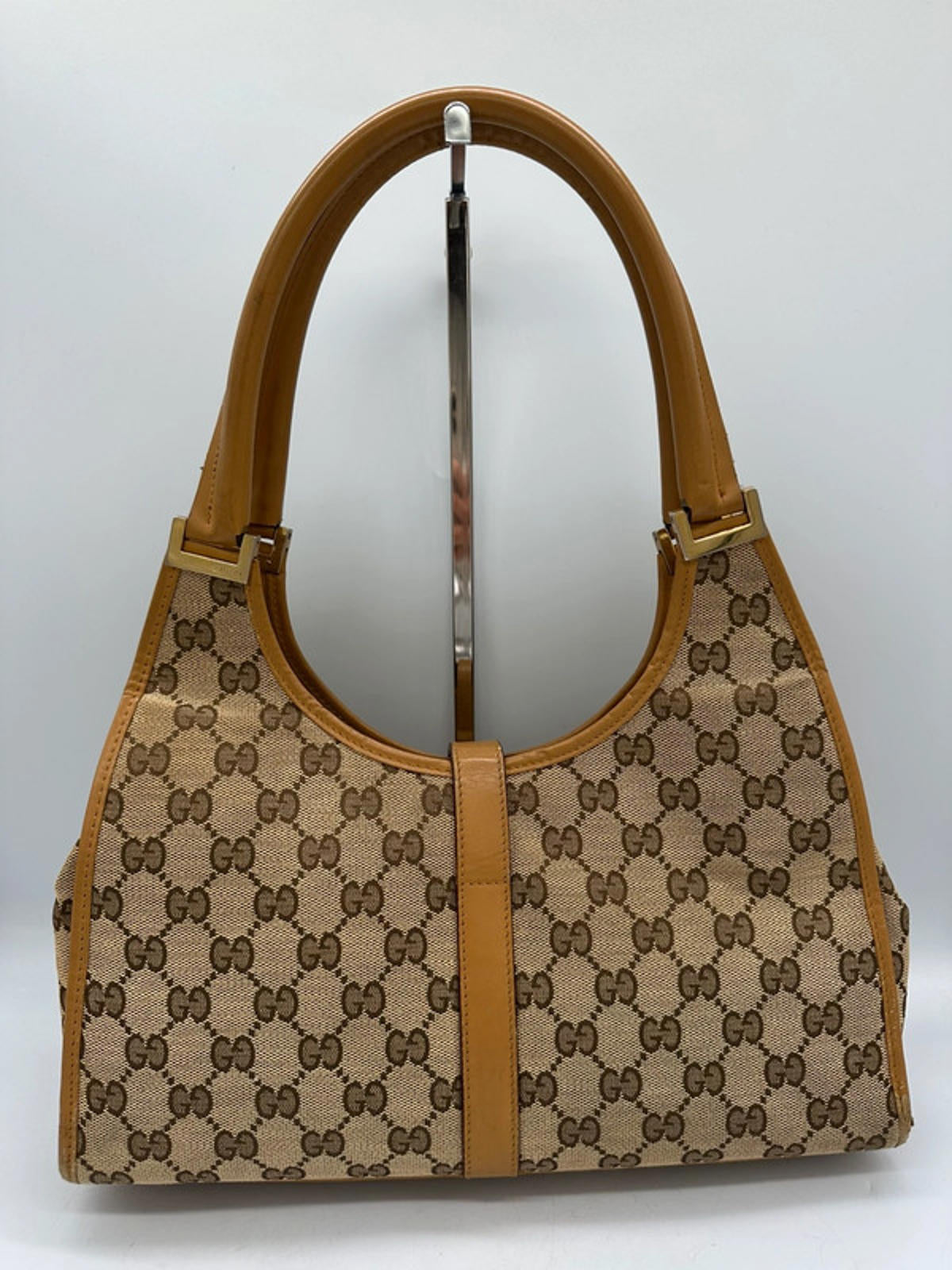 Vintage Gucci Brown GG Monogram Jackie 1961 Bardot Handbag