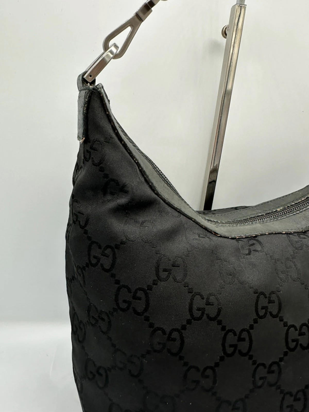 Vintage Gucci Black Monogram Bamboo Shoulder Bag