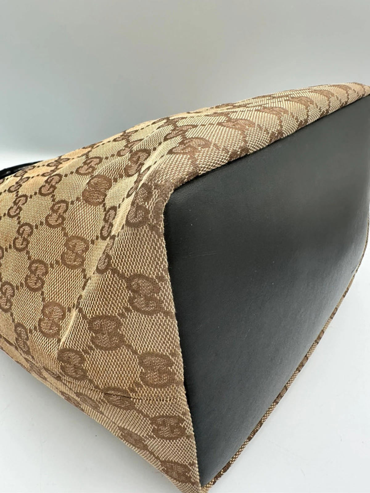 Vintage Gucci GG Monogram Brown Bamboo Crescent Shoulder Bag