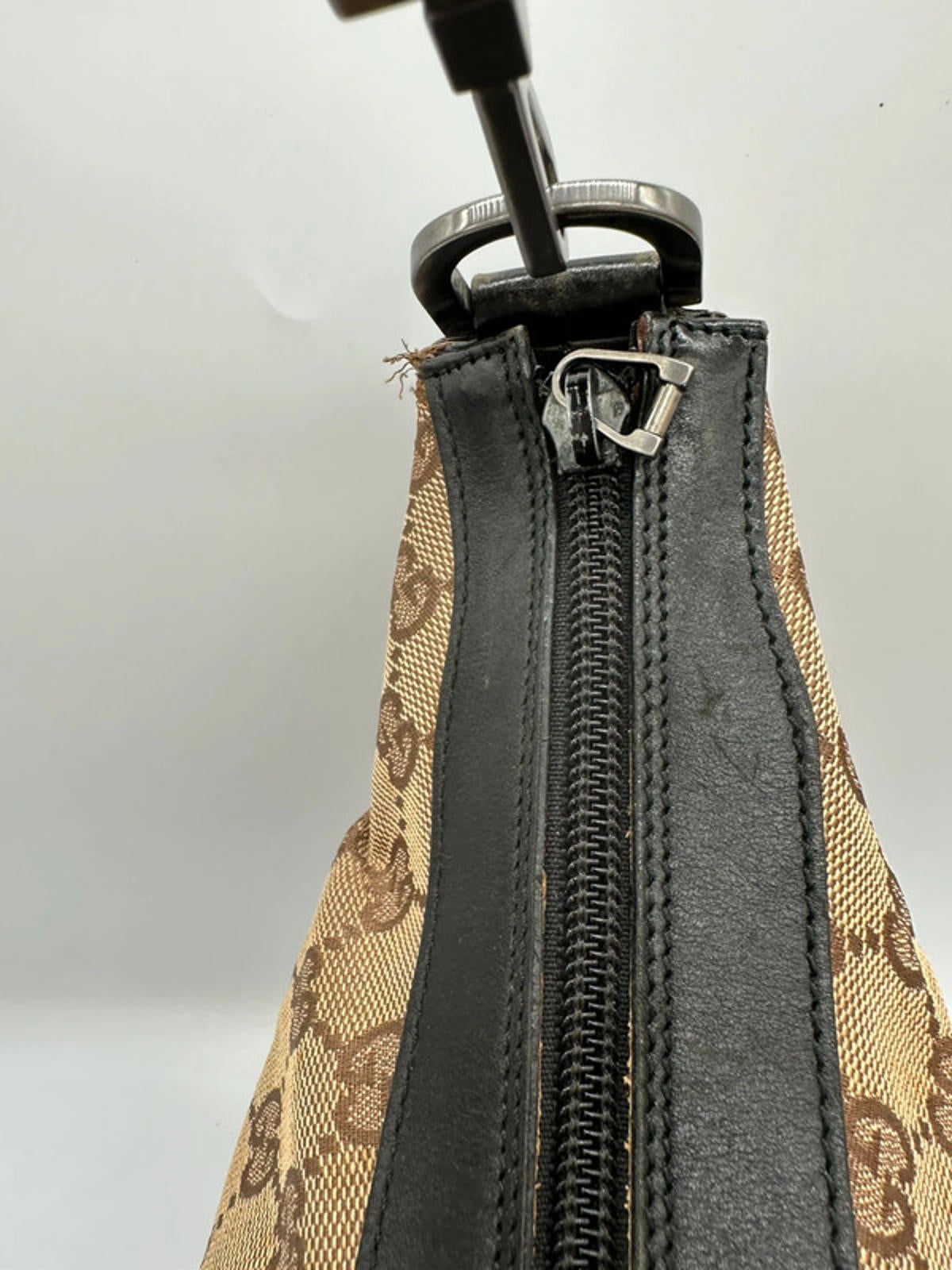Vintage Gucci GG Monogram Brown Bamboo Crescent Shoulder Bag