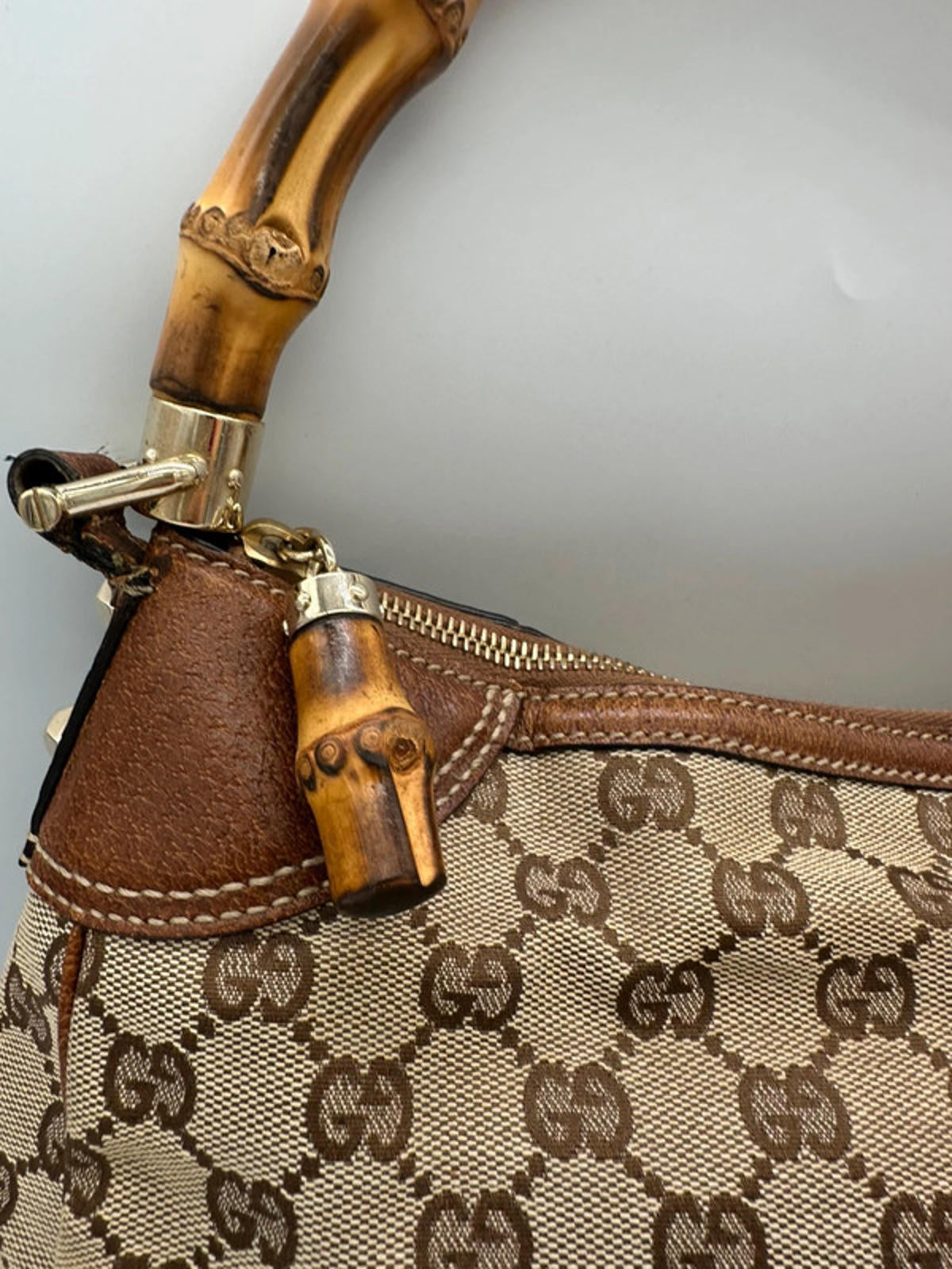 Vintage Gucci Nailhead Bamboo Monogram Handbag