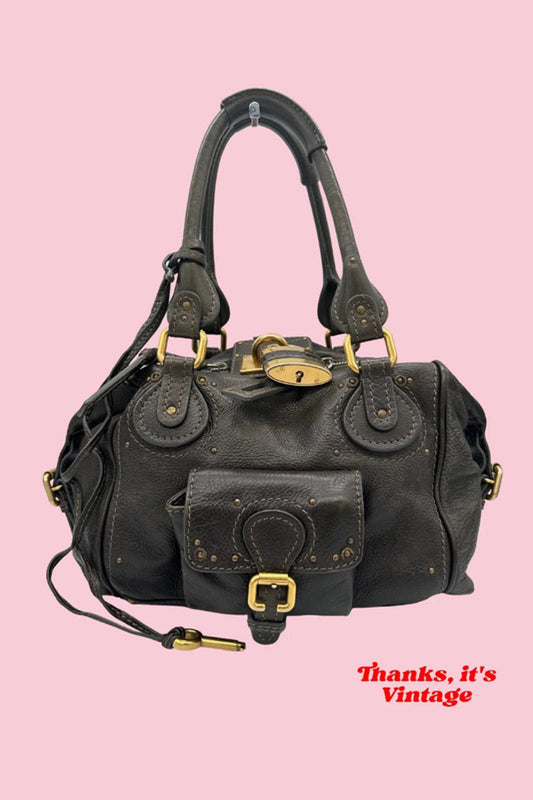 Vintage Chloé Paddington Handbag in Dark Brown Grain Leather