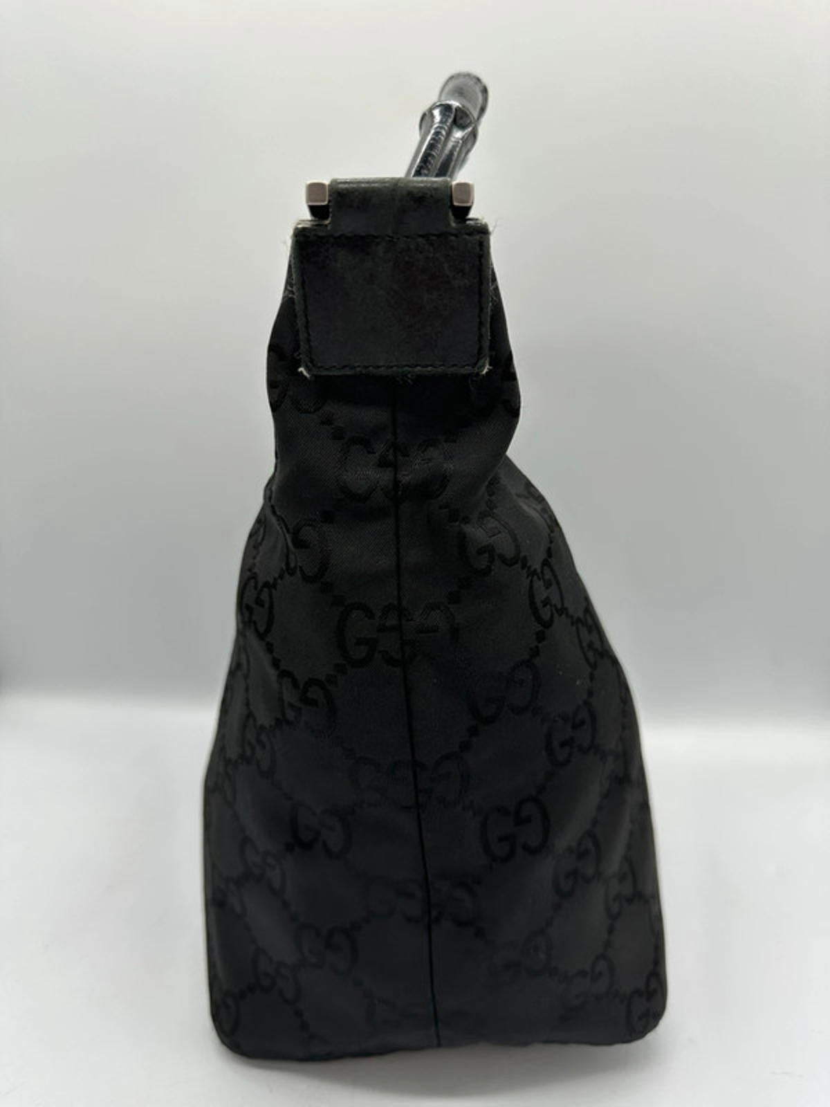 Vintage Gucci Black Monogram Bamboo Shoulder Bag