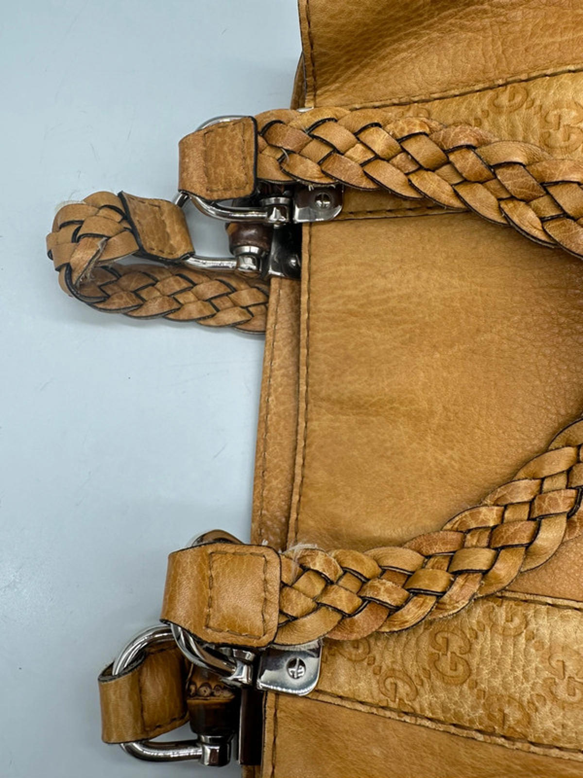 Vintage Gucci GG Signature Bamboo Bar Tote bag Mustard Leather