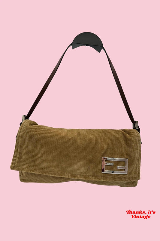 Vintage Fendi Corduroy Baguette Flap Shoulder Bag