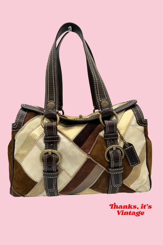 Vintage Coach 10978 Patchwork Suede Boston Shoulder Bag Y2K