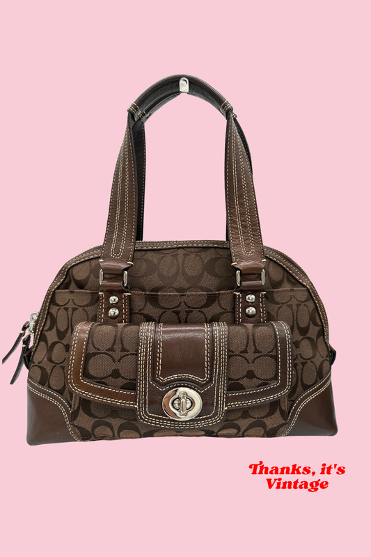 Vintage Coach 13977 Chocolate Brown Monogram Turnlock Handbag Y2K