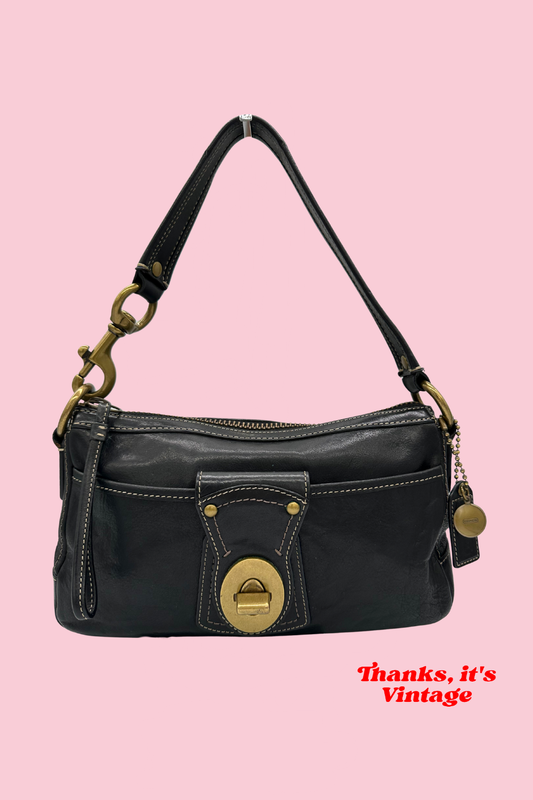 Vintage Coach 10326 Legacy Turnlock Shoulder Bag Black Leather