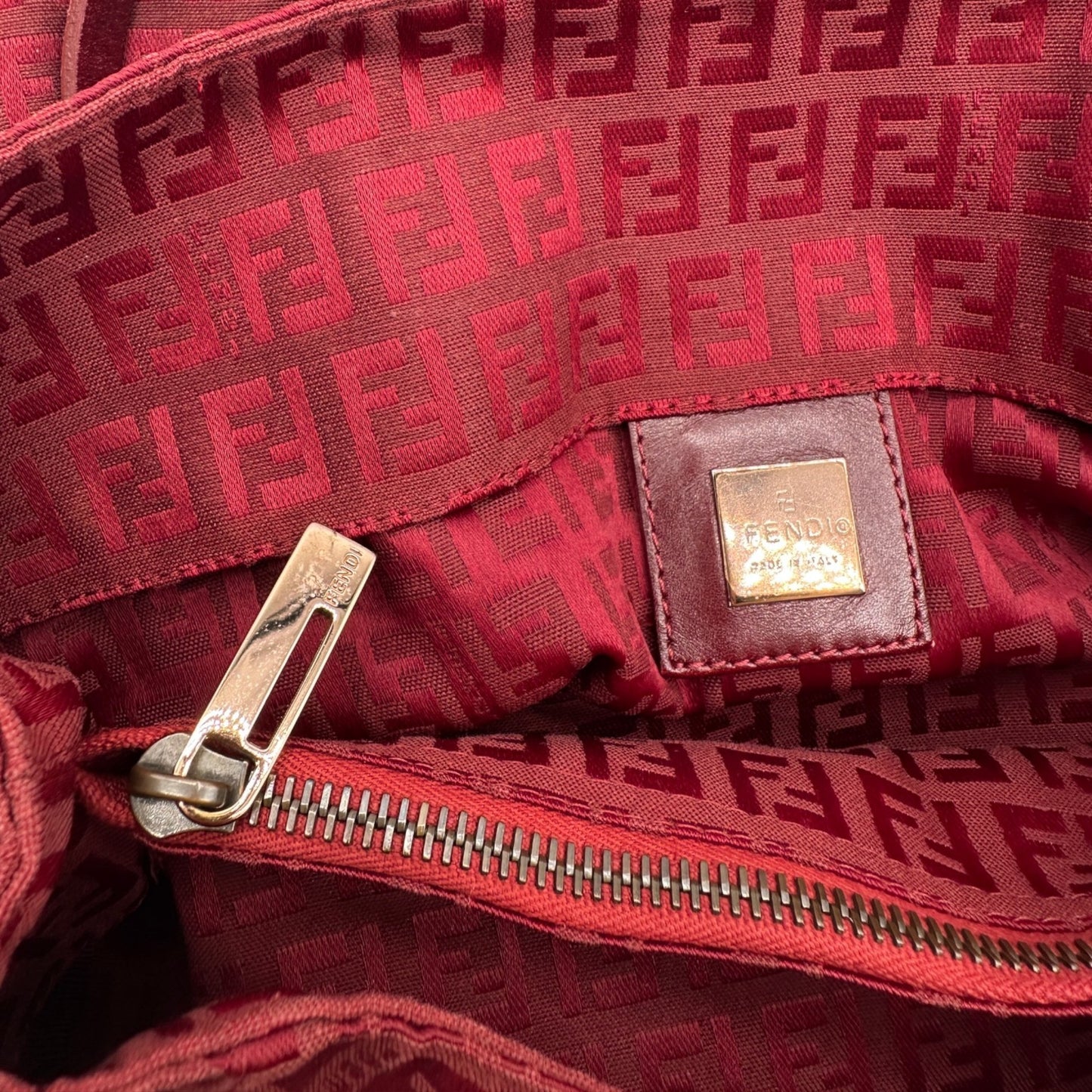 Vintage Fendi Red Zucchino Tote Shoulder Bag