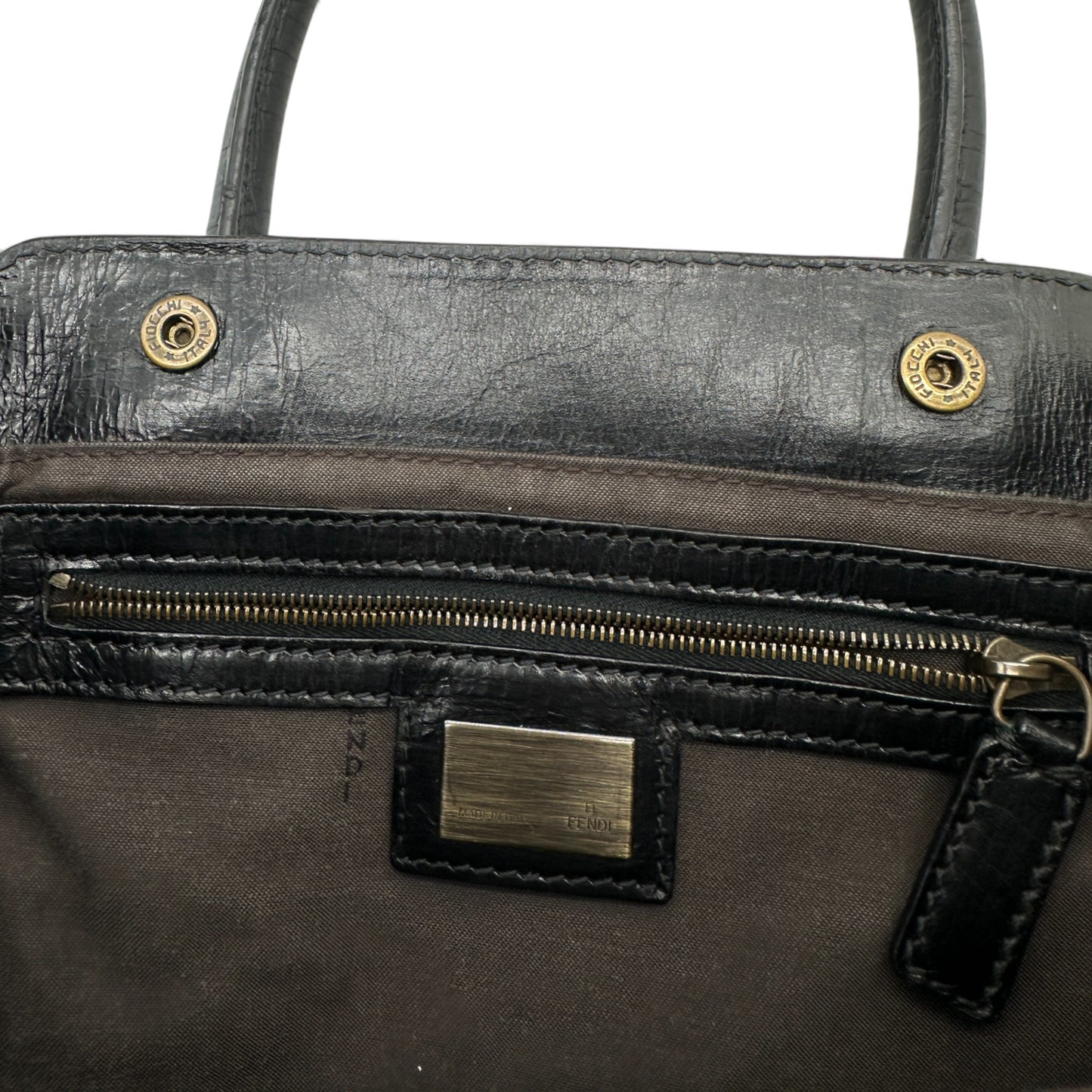 vintage Fendi ethnico sac à main en cuir noir