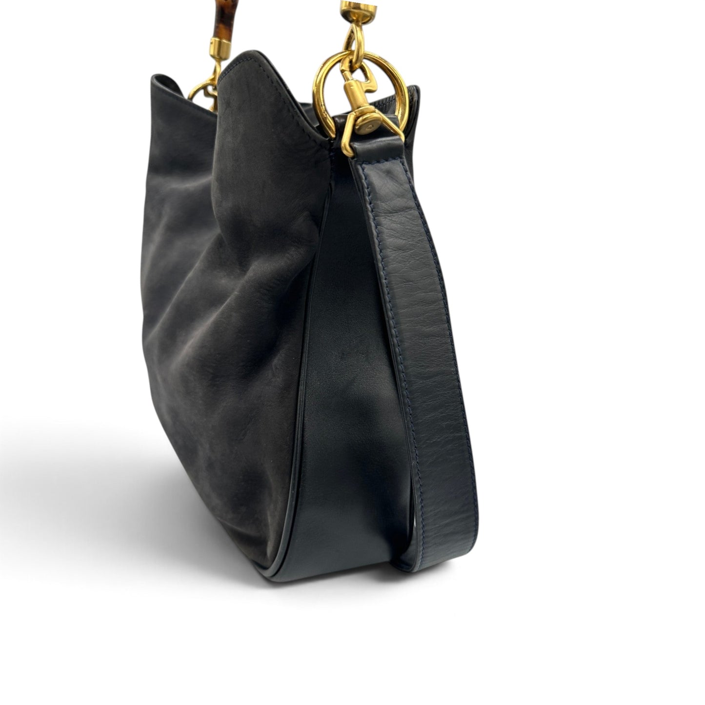 Sac à main vintage Gucci en daim et bambou, réversible