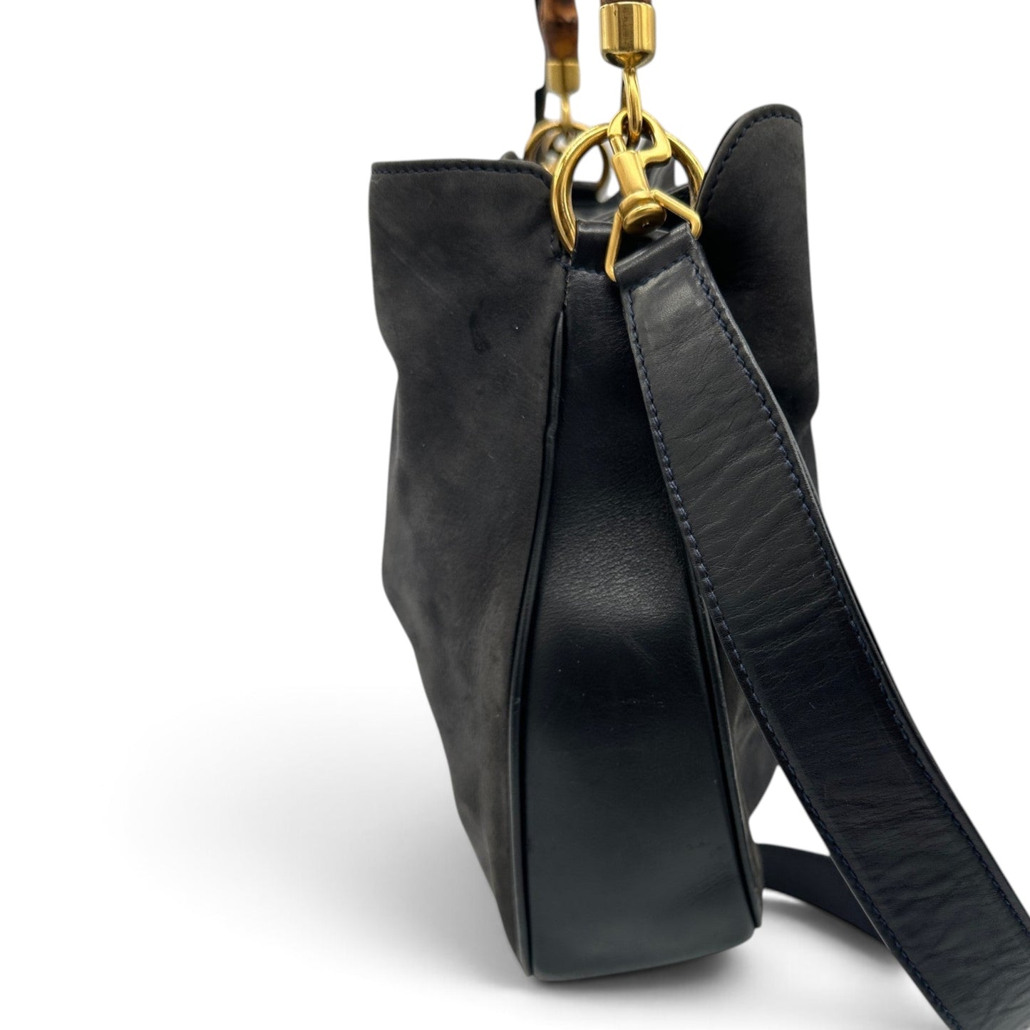 Sac à main vintage Gucci en daim et bambou, réversible