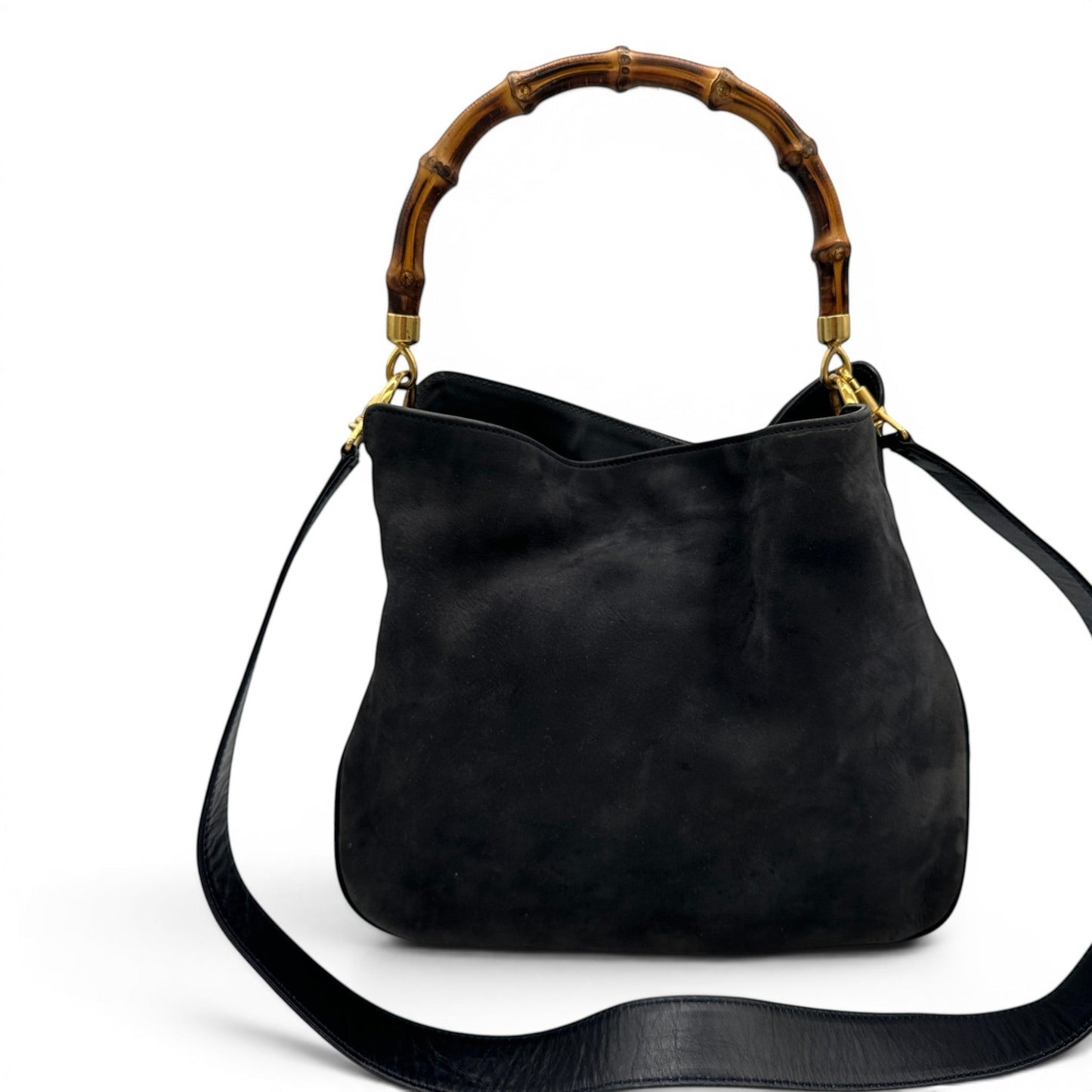 Sac à main vintage Gucci en daim et bambou, réversible