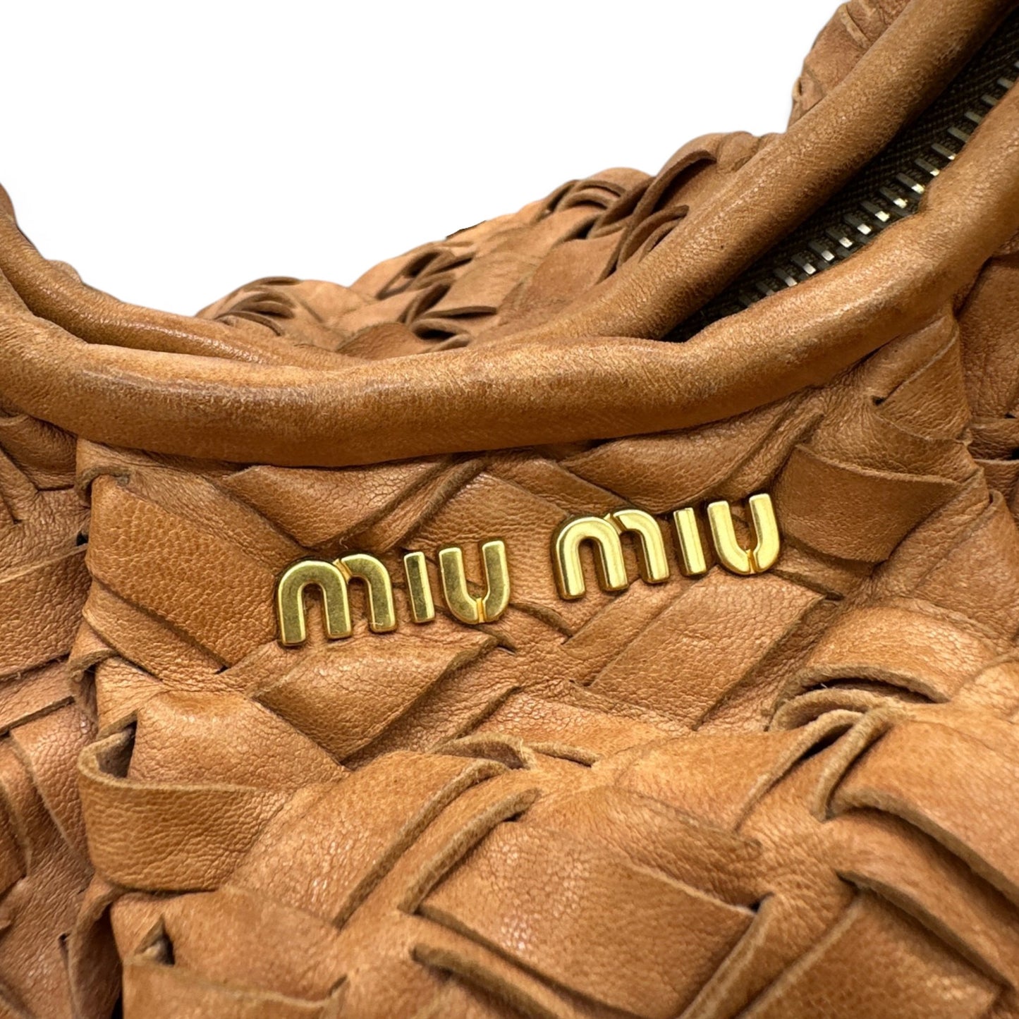 Vintage Miu Miu Fango Intreccio Woven Leather Hobo Bag