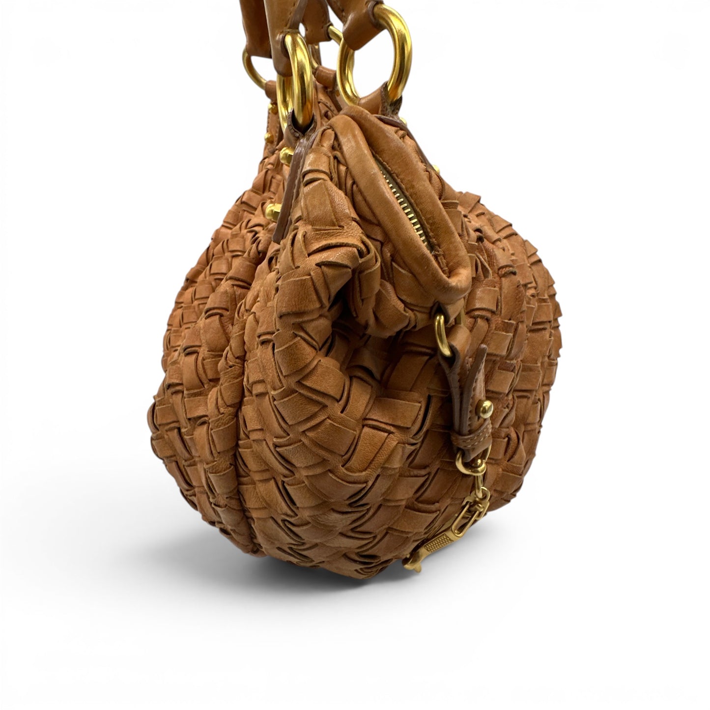 Vintage Miu Miu Fango Intreccio Woven Leather Hobo Bag