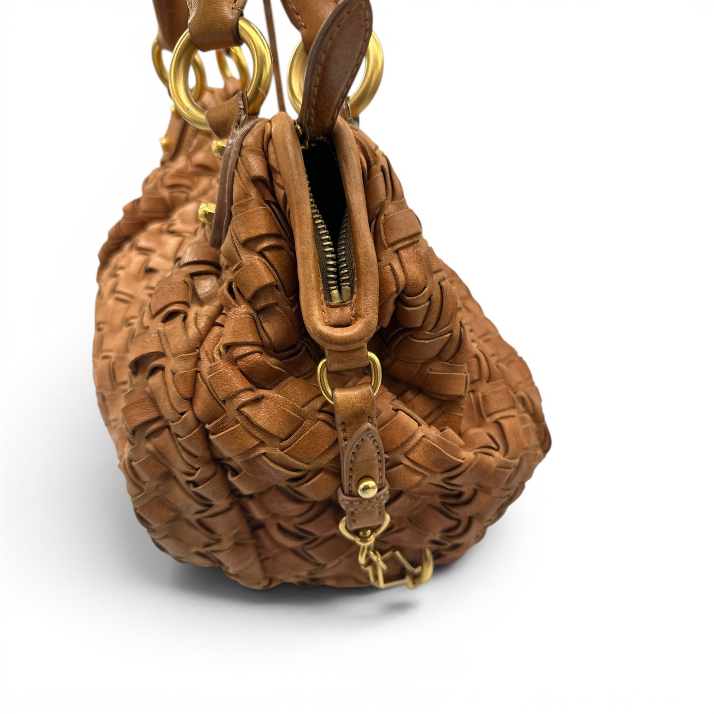 Vintage Miu Miu Fango Intreccio Woven Leather Hobo Bag