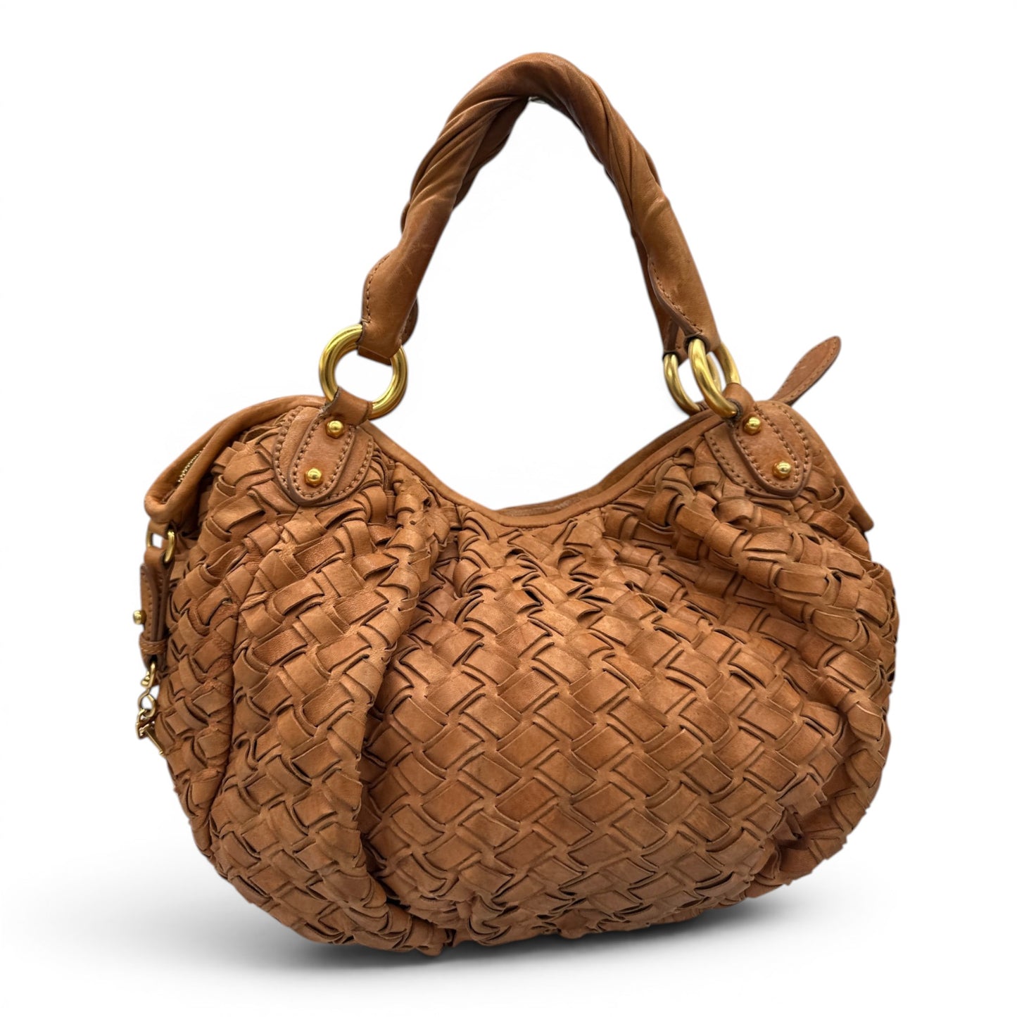Vintage Miu Miu Fango Intreccio Woven Leather Hobo Bag