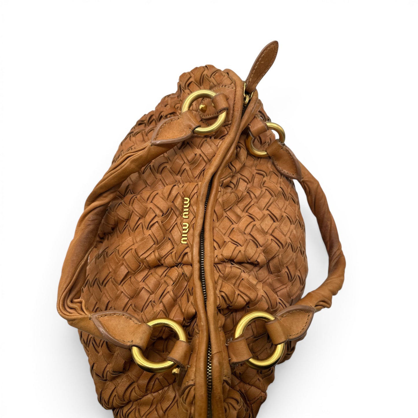Vintage Miu Miu Fango Intreccio Woven Leather Hobo Bag