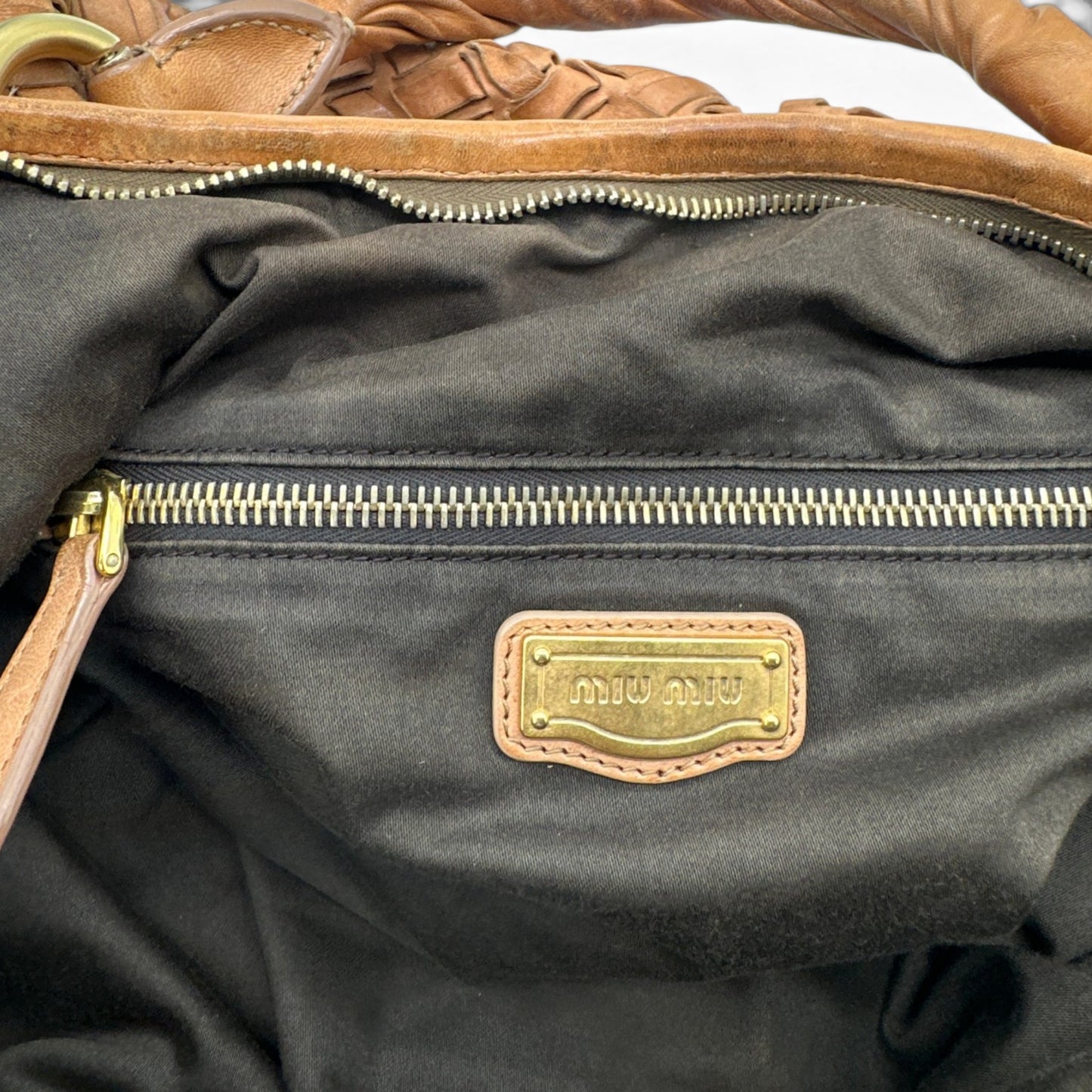 Vintage Miu Miu Fango Intreccio Woven Leather Hobo Bag
