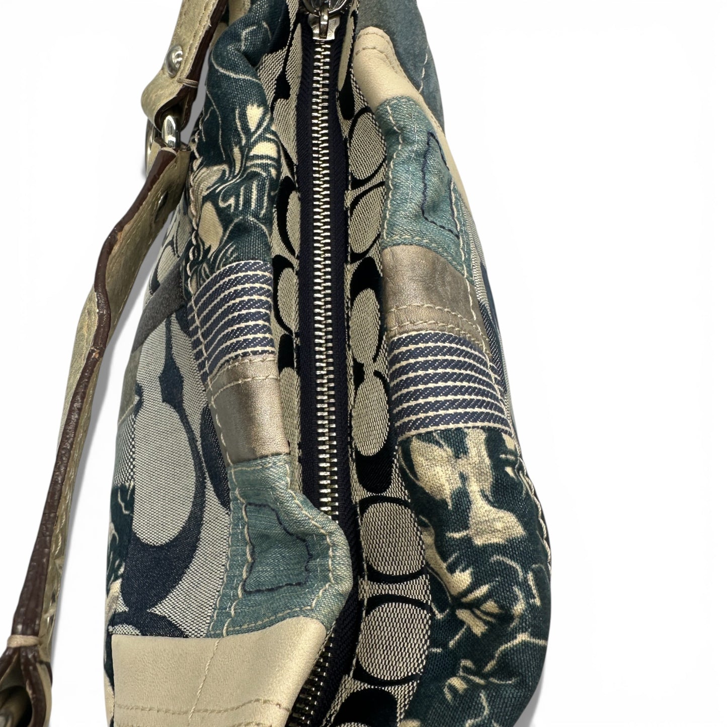 Sac bandoulière vintage Coach F13720 Carly en patchwork de denim