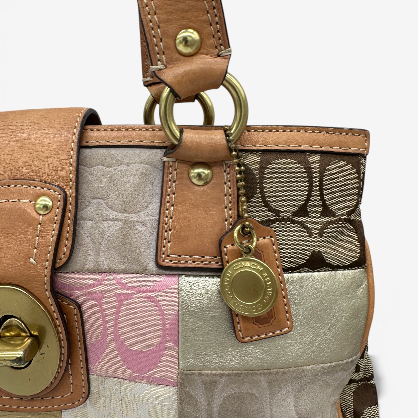 Vintage Coach 12216 Denim Patchwork Turnlock Handtasche