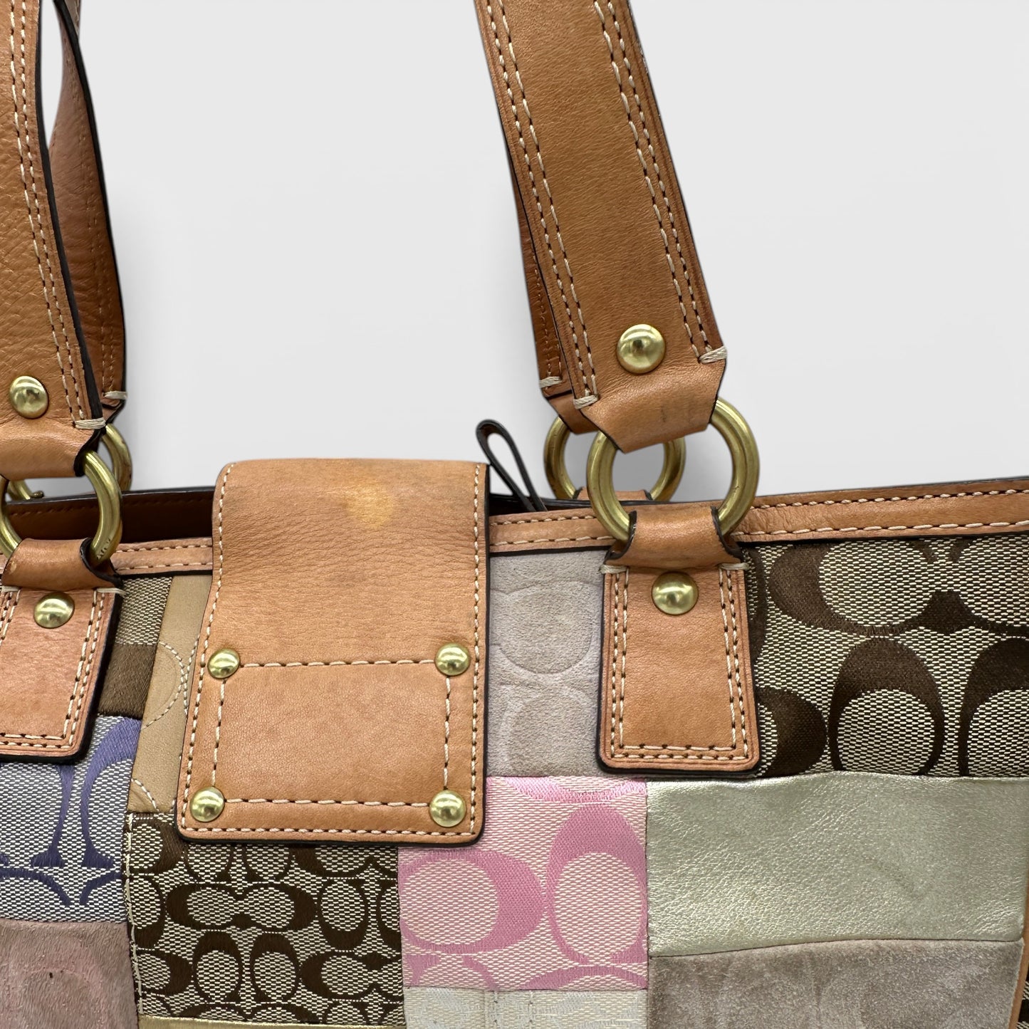 Vintage Coach 12216 Denim Patchwork Turnlock Handtasche