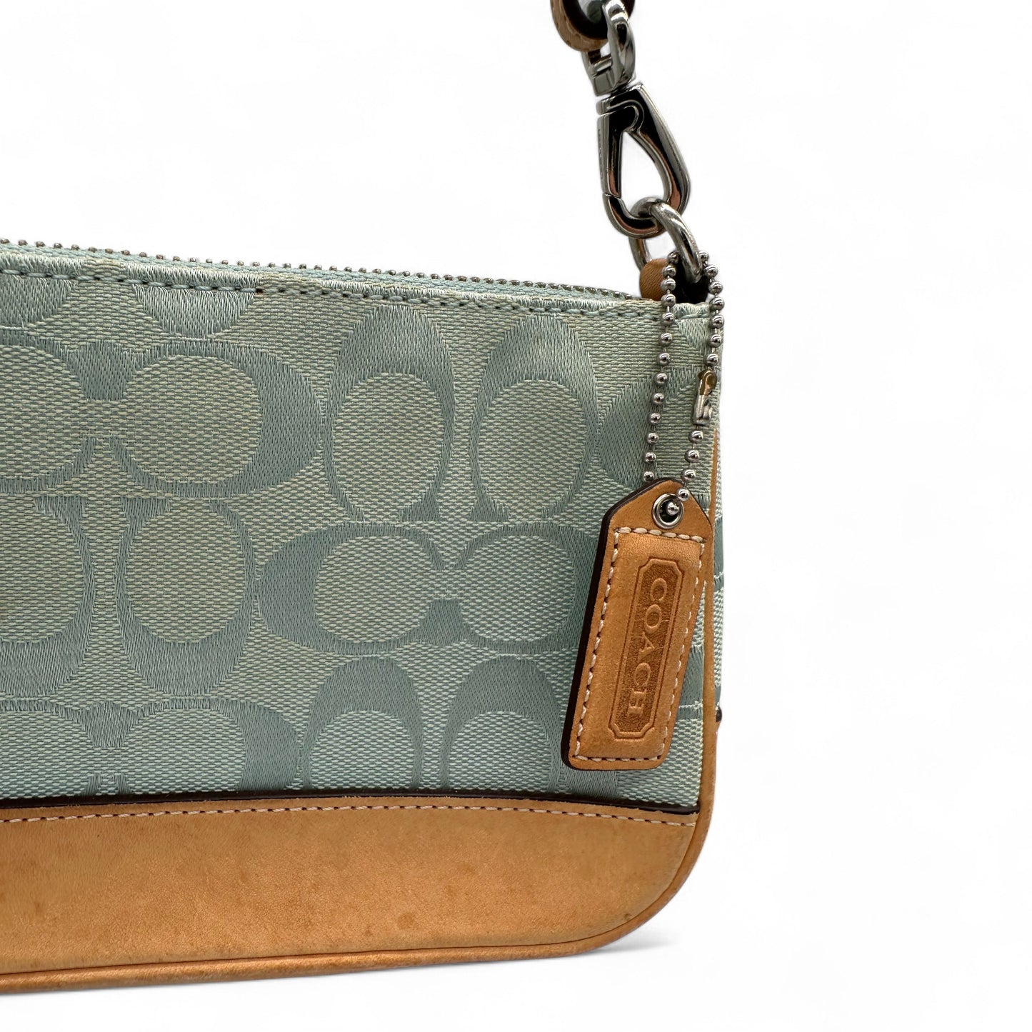 Vintage Coach Rare Y2K 6094 Turquoise Blue Signature Monogram Shoulder Bag